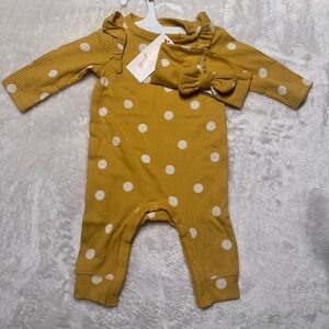 Mustard polkadot two pieces with headband
